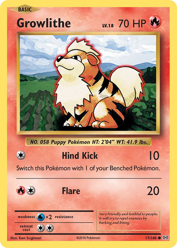 (017/108) Pokemon TCG Evolutions Single: Growlithe   Common