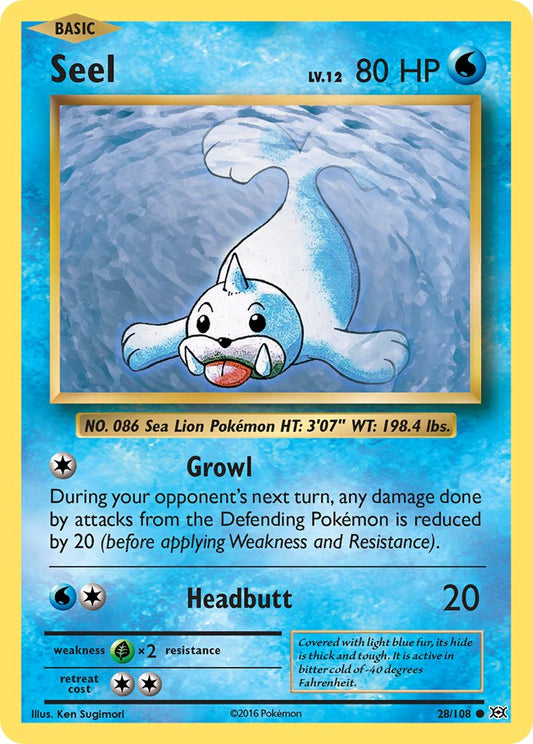 (028/108) Pokemon TCG Evolutions Single: Seel  Reverse Holo Common