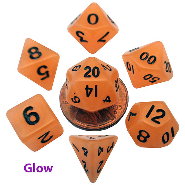 Fanroll: 10mm Mini Polyhedral Dice set: Glow Orange
