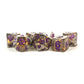 Fanroll: 16mm Resin Polyhedral Dice Set: Grey w/ Gold Foil, Purple Numbers