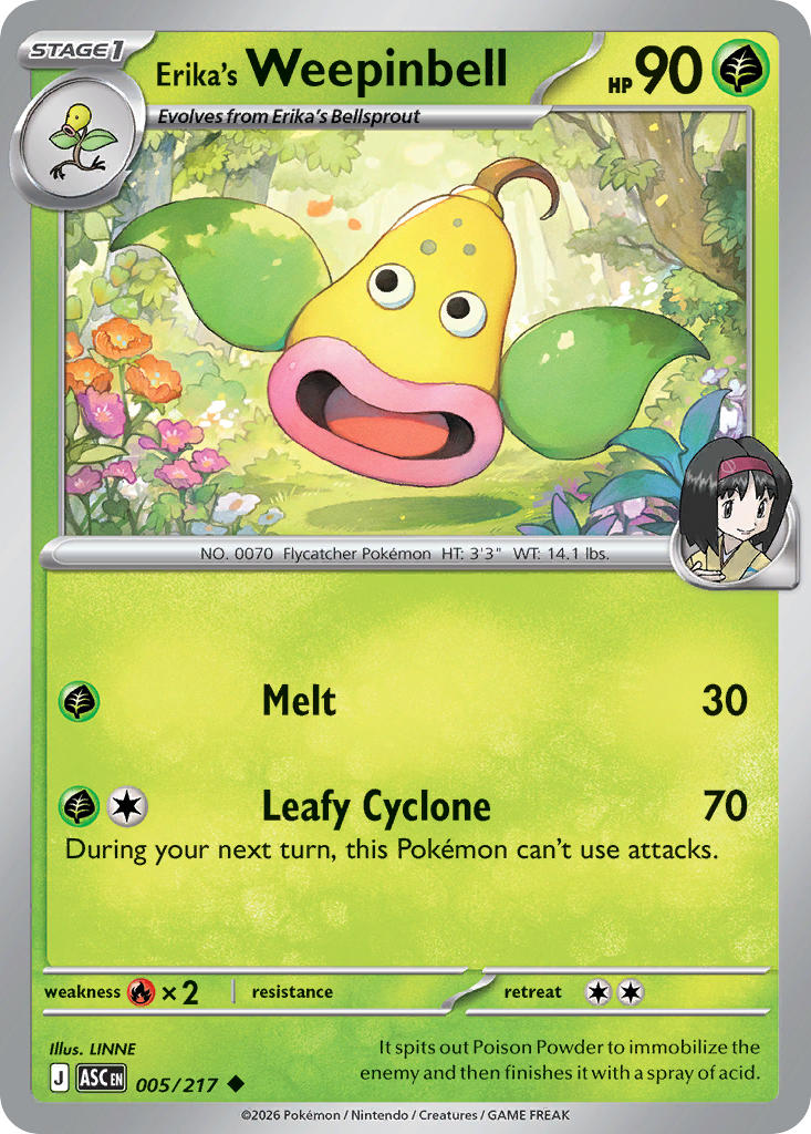 (005/217) Pokemon TCG Ascended Heroes Single: Erika's Weepinbell   Uncommon