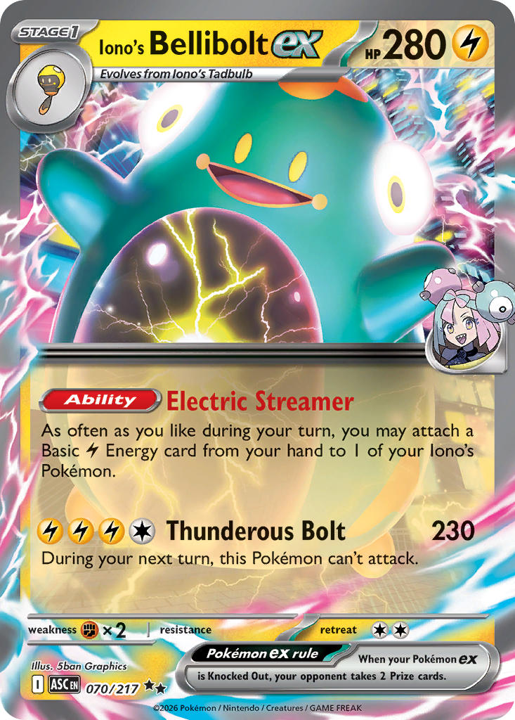 (070/217) Pokemon TCG Ascended Heroes Single: Iono's Bellibolt ex   Double Rare