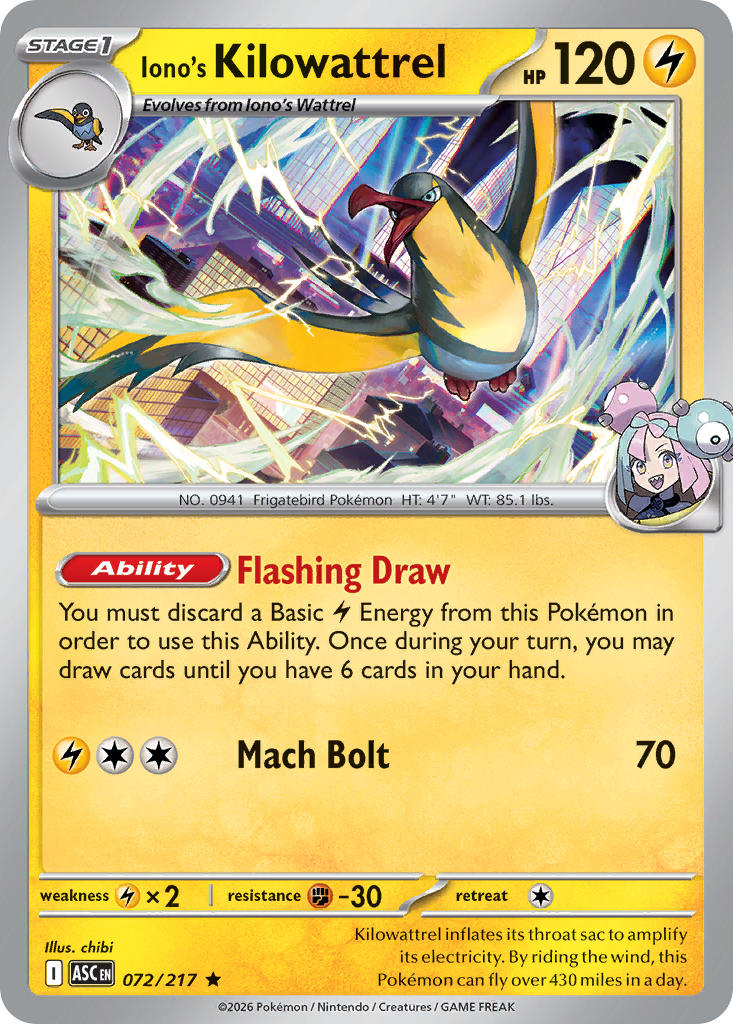 (072/217) Pokemon TCG Ascended Heroes Single: Iono's Kilowattrel   Rare