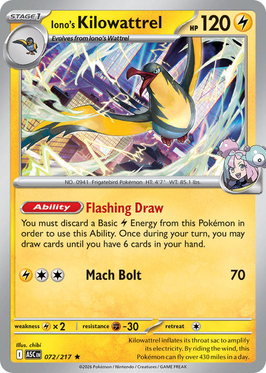 (072/217) Pokemon TCG Ascended Heroes Single: Iono's Kilowattrel   Rare