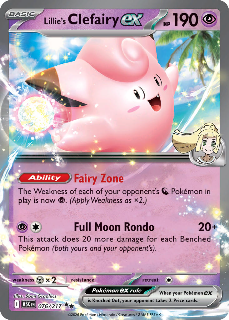 (076/217) Pokemon TCG Ascended Heroes Single: Lillie's Clefairy ex   Double Rare