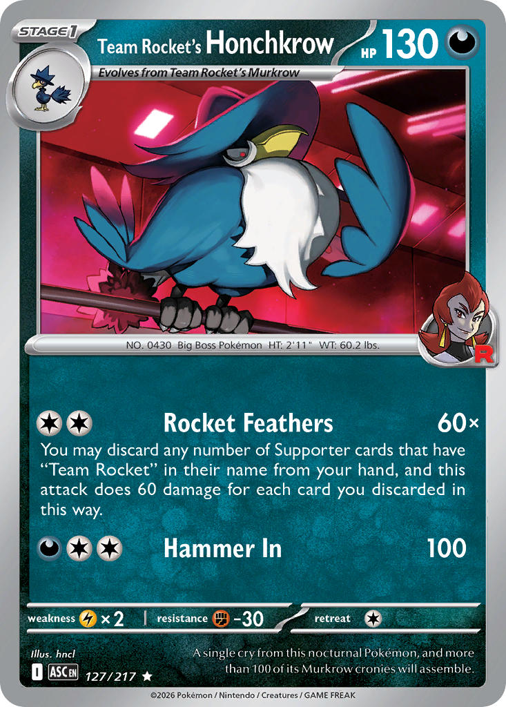 (127/217) Pokemon TCG Ascended Heroes Single: Team Rocket's Honchkrow   Rare