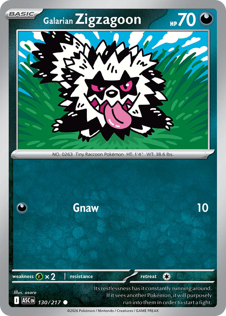 (130/217) Pokemon TCG Ascended Heroes Single: Galarian Zigzagoon   Common