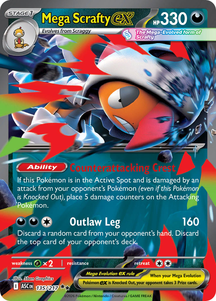 (135/217) Pokemon TCG Ascended Heroes Single: Mega Scrafty ex   Double Rare