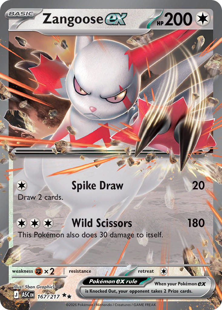 (167/217) Pokemon TCG Ascended Heroes Single: Zangoose ex   Double Rare