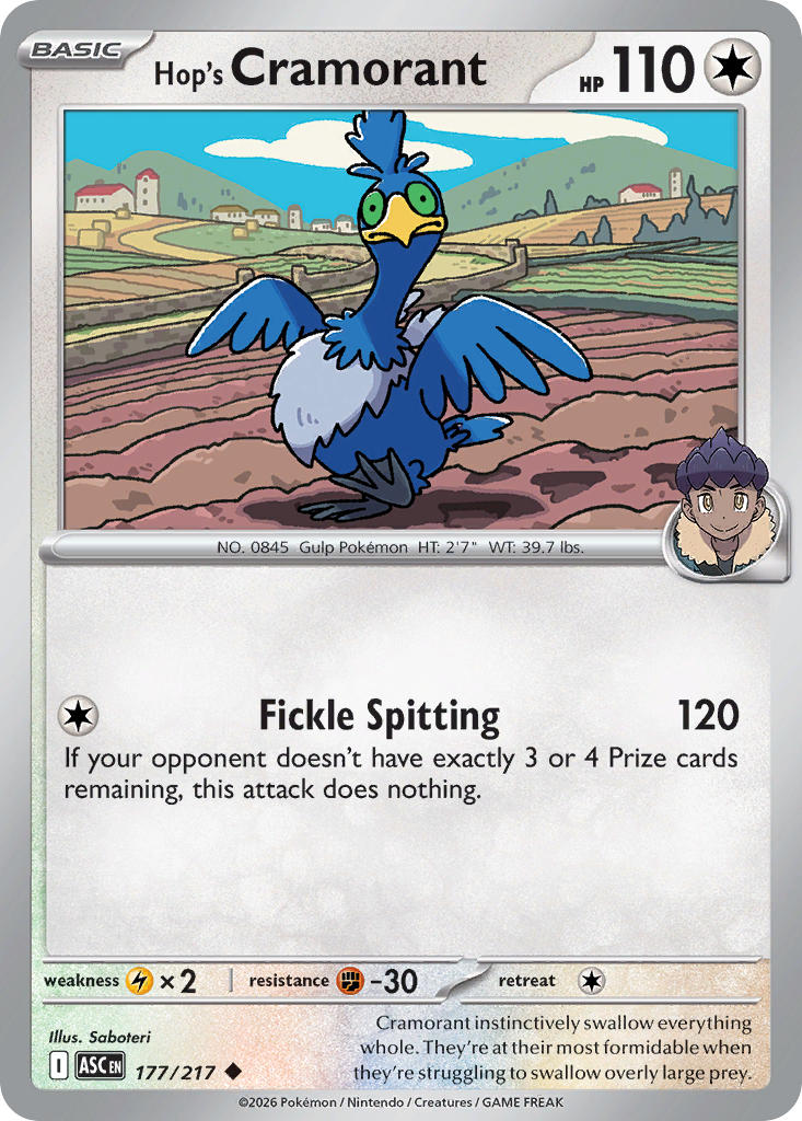 (177/217) Pokemon TCG Ascended Heroes Single: Hop's Cramorant   Uncommon