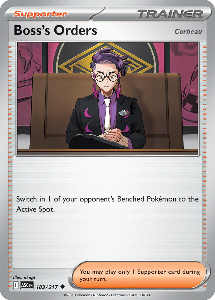 (183/217) Pokemon TCG Ascended Heroes Single: Boss's Orders - Corbeau Reverse Holo Uncommon