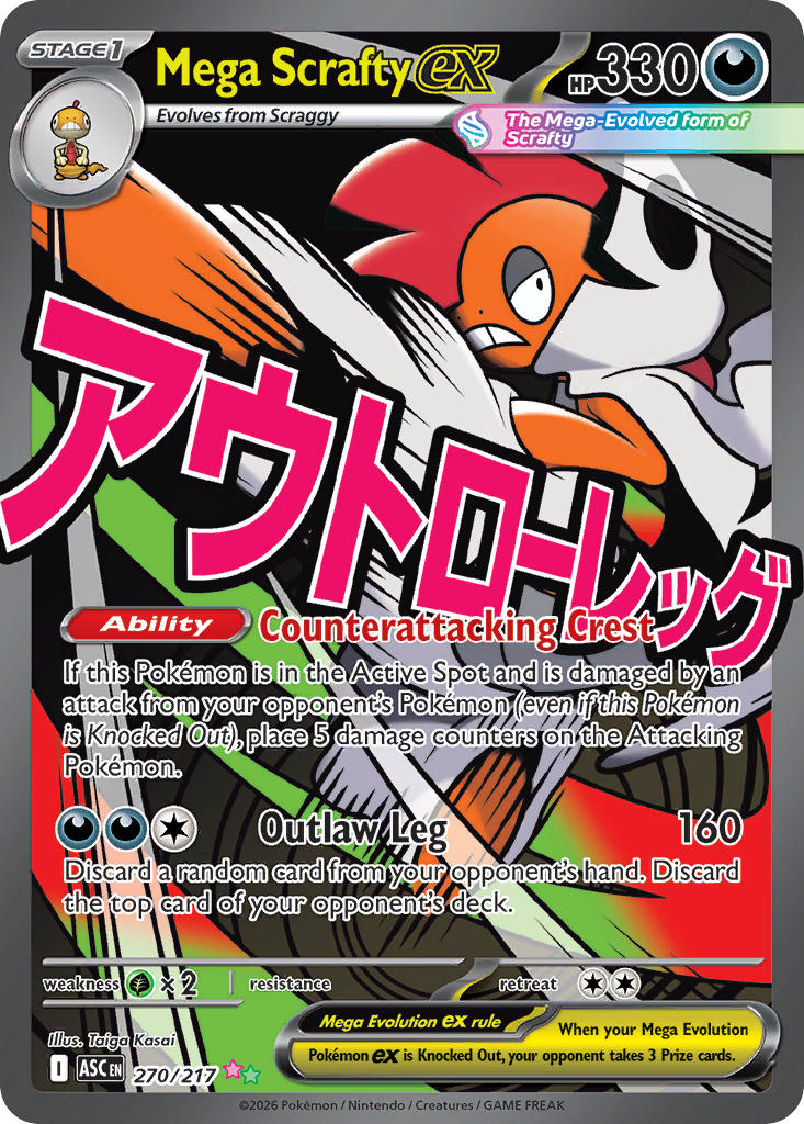 (270/217) Pokemon TCG Ascended Heroes Single: Mega Scrafty ex   Ultra Rare