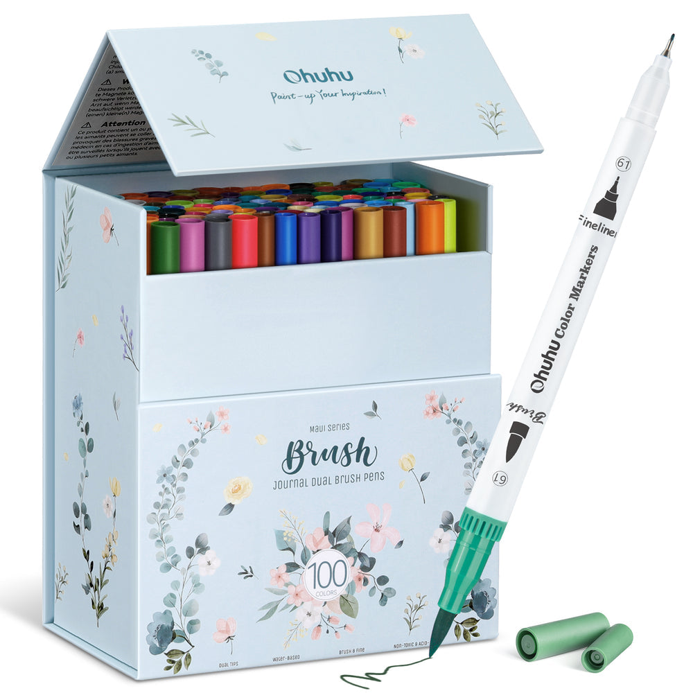 Ohuhu: Light Turquoise Box: Maui Water Based Art Markers: 100 Colors (Brush & Fineliner)