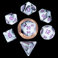 Fanroll - 10mm Mini Polyhedral Dice set - Marble w/ Purple Numbers