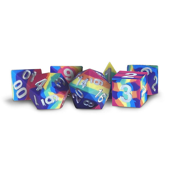 Fanroll: 16mm Sharp Edge Silicone rubber Poly Dice Set: Rainbow