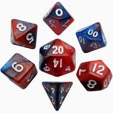 Fanroll - 10mm Mini Polyhedral Dice set - Red/Blue w/ White Numbers