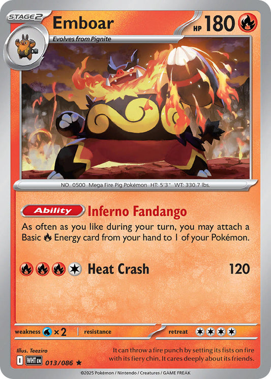 (013/086) Pokemon TCG White Flare: Additionals Single: Emboar   Rare Master Ball Holo