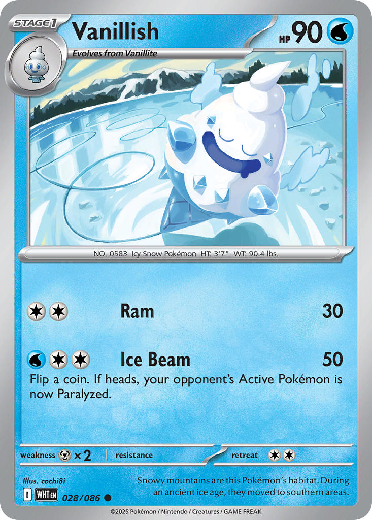 (028/086) Pokemon TCG White Flare: Additionals Single: Vanillish   Common Master Ball Holo