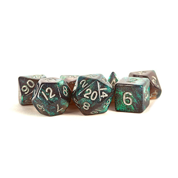 Fanroll: 16mm Acrylic Polyhedral Dice Set: Stardust Grey w/ Silver Numbers