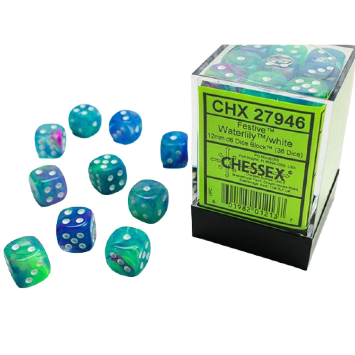 Chessex: Festive 12mm D6 Dice Block: Waterlily White