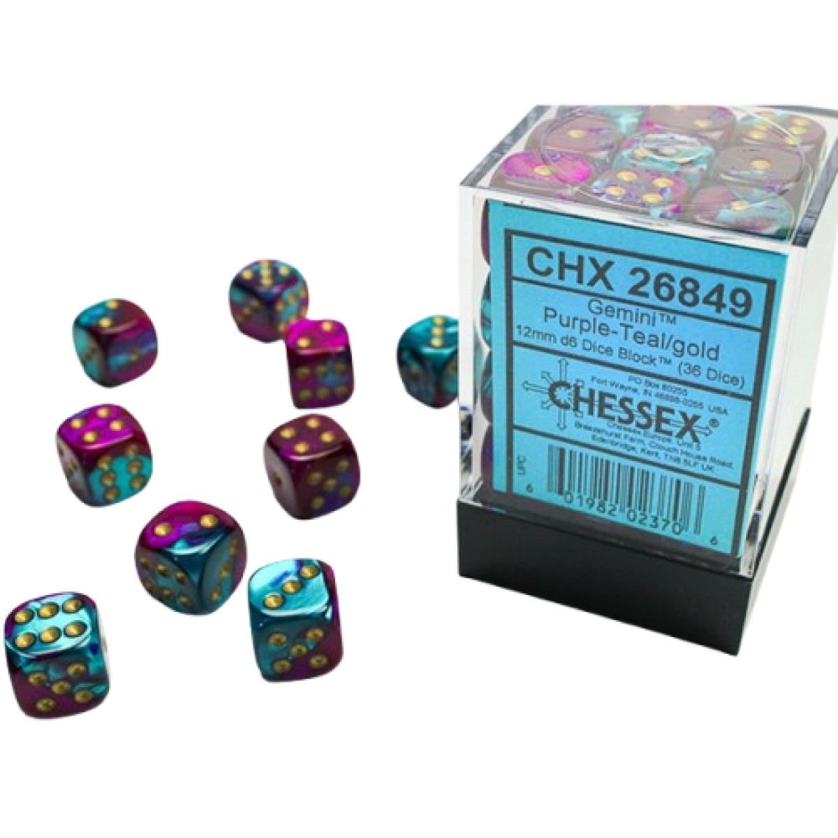 Chessex: Gemini 12mm D6 Dice Block: Purple & Teal w/Gold