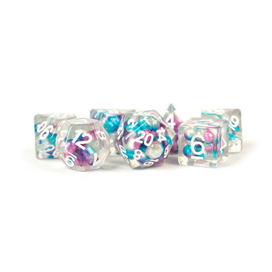 Fanroll: 16mm Resin Polyhedral Dice Set: Pearl Gradient Purple/Teal/White