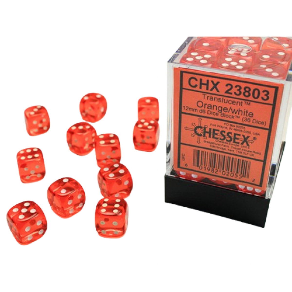 Chessex: Translucent 12mm D6 Dice Block: Orange w/white
