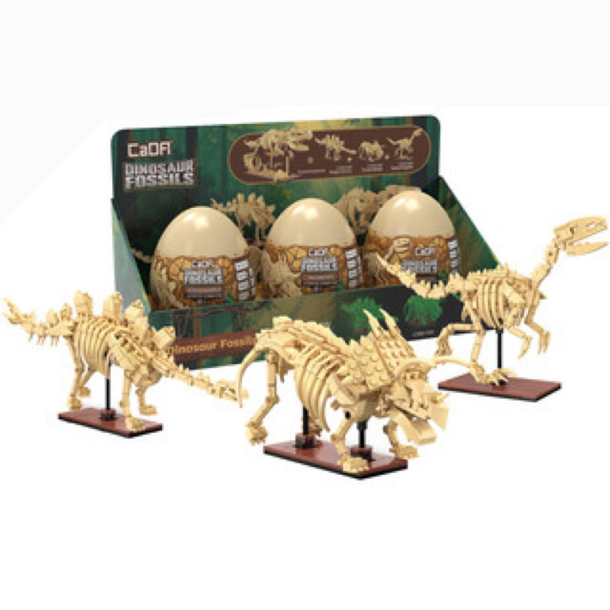 CaDA: Tray of 3 Dinosaur Eggs with Stegosaurus Triceratops & Velociraptor (825 pcs)