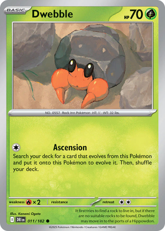 (011/182) Pokemon TCG Destined Rivals Single: Dwebble  Reverse Holo Common