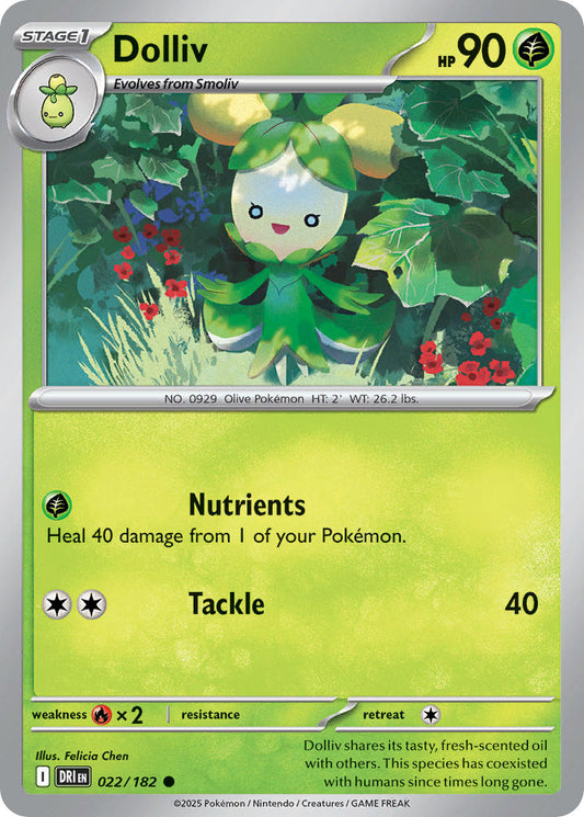 (022/182) Pokemon TCG Destined Rivals Single: Dolliv  Reverse Holo Common