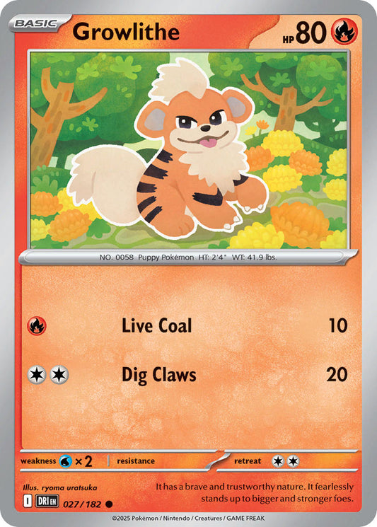 (027/182) Pokemon TCG Destined Rivals Single: Growlithe  Reverse Holo Common