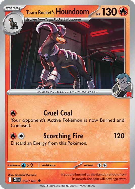(038/182) Pokemon TCG Destined Rivals Single: Team Rocket's Houndoom  Reverse Holo Uncommon