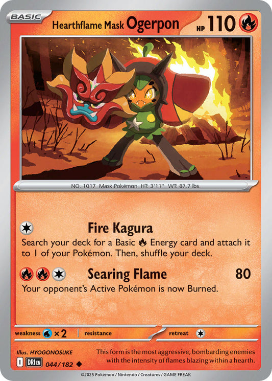 (044/182) Pokemon TCG Destined Rivals Single: Hearthflame Mask Ogerpon  Reverse Holo Uncommon