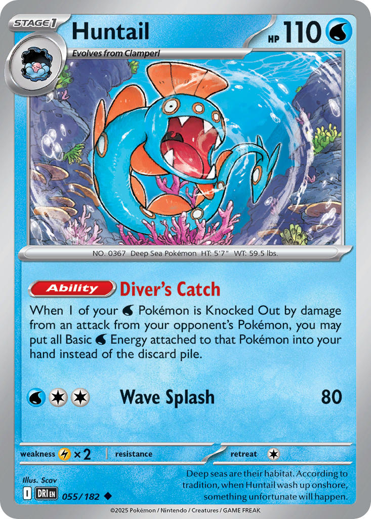 (055/182) Pokemon TCG Destined Rivals Single: Huntail  Reverse Holo Uncommon