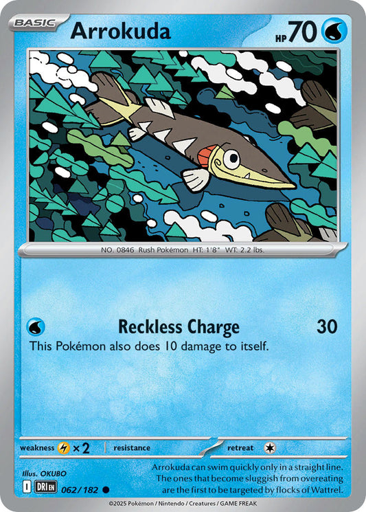 (062/182) Pokemon TCG Destined Rivals Single: Arrokuda  Reverse Holo Common
