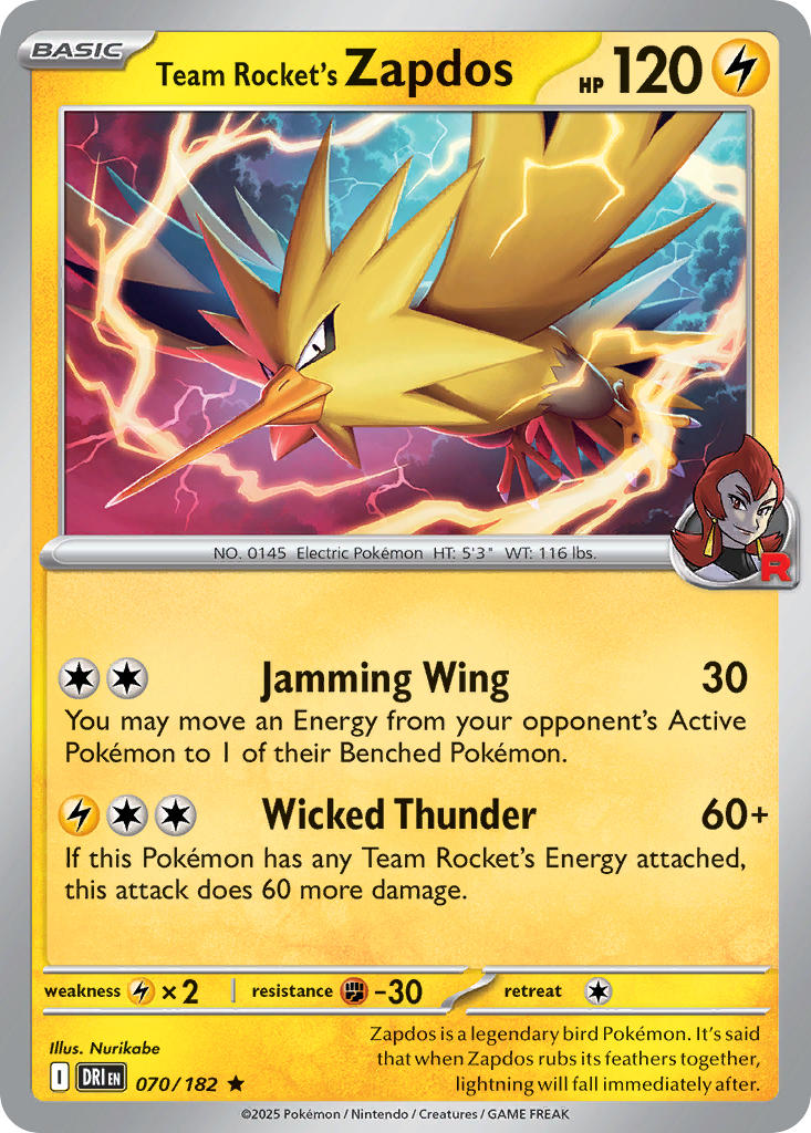 (070/182) Pokemon TCG Destined Rivals Single: Team Rocket's Zapdos   Rare