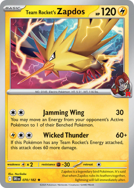 (070/182) Pokemon TCG Destined Rivals Single: Team Rocket's Zapdos   Rare