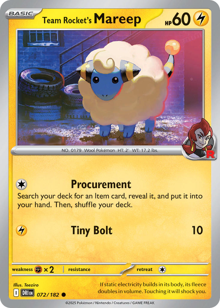 (072/182) Pokemon TCG Destined Rivals Single: Team Rocket's Mareep  Reverse Holo Common