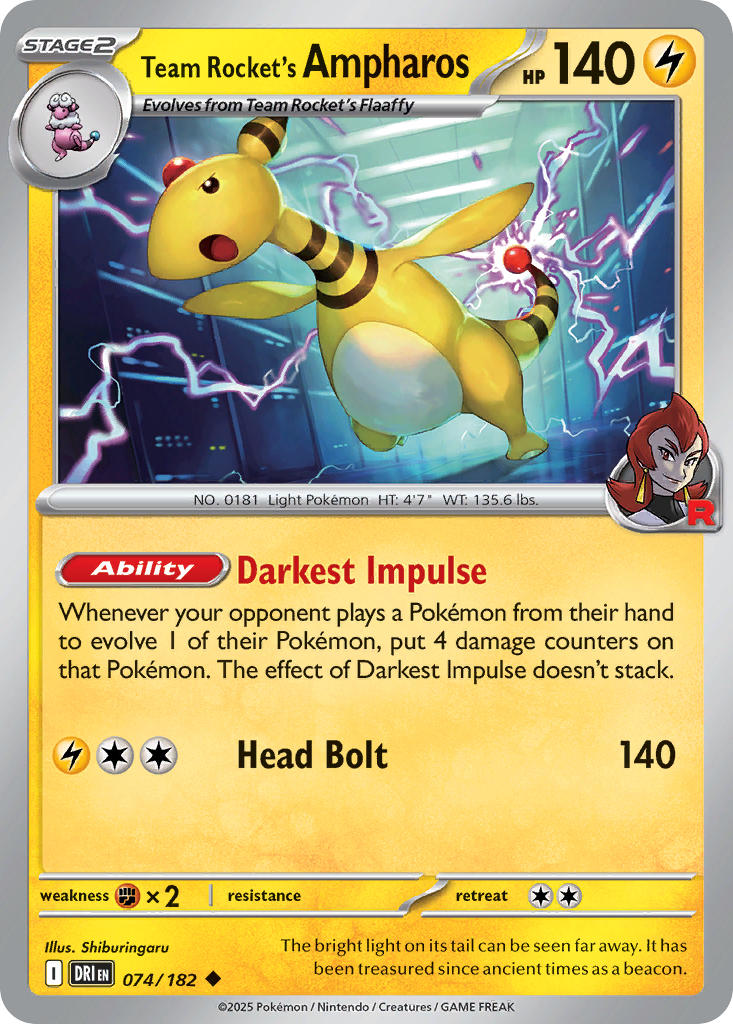 (074/182) Pokemon TCG Destined Rivals Single: Team Rocket's Ampharos   Uncommon