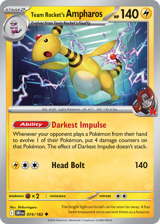 (074/182) Pokemon TCG Destined Rivals Single: Team Rocket's Ampharos   Uncommon