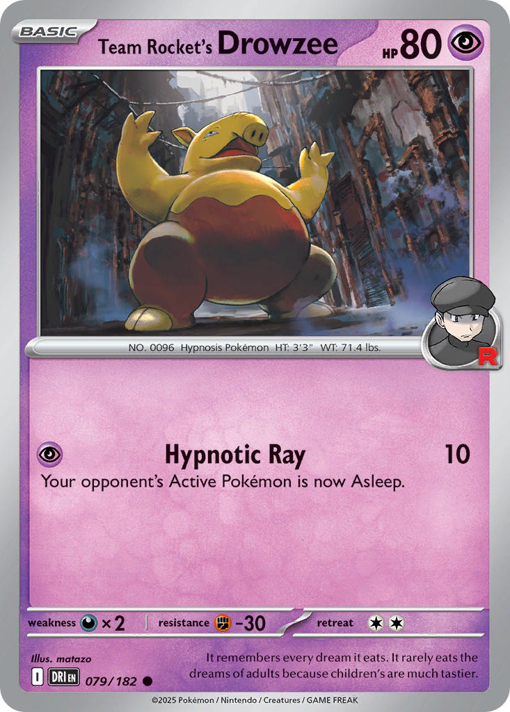 (079/182) Pokemon TCG Destined Rivals Single: Team Rocket's Drowzee  Reverse Holo Common