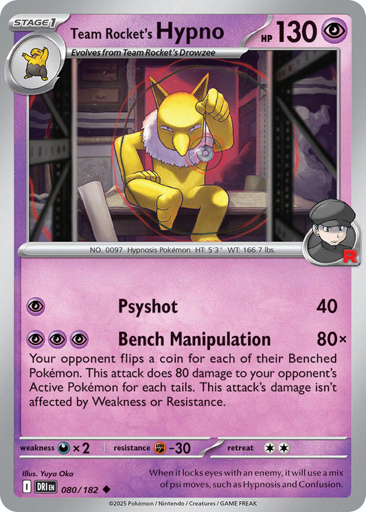 (080/182) Pokemon TCG Destined Rivals Single: Team Rocket's Hypno  Reverse Holo Uncommon