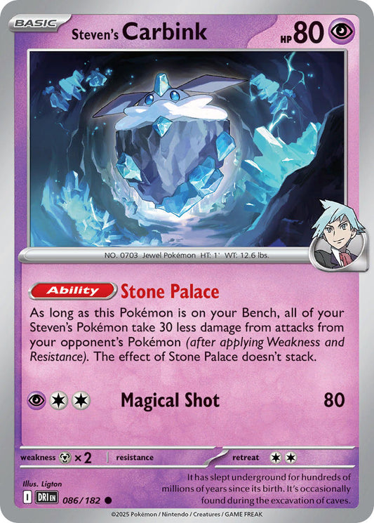 (086/182) Pokemon TCG Destined Rivals Single: Steven's Carbink  Reverse Holo Common