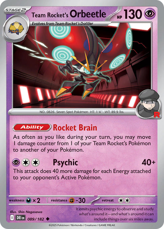 (089/182) Pokemon TCG Destined Rivals Single: Team Rocket's Orbeetle  Reverse Holo Uncommon