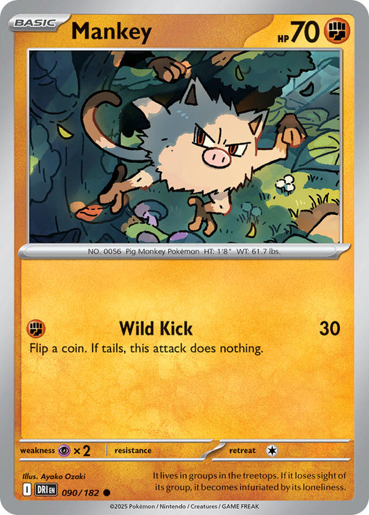 (090/182) Pokemon TCG Destined Rivals Single: Mankey   Common