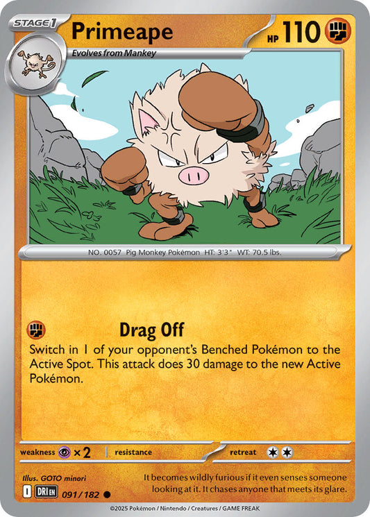 (091/182) Pokemon TCG Destined Rivals Single: Primeape  Reverse Holo Common