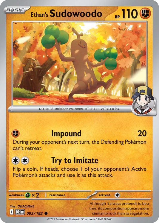 (093/182) Pokemon TCG Destined Rivals Single: Ethan's Sudowoodo  Reverse Holo Common