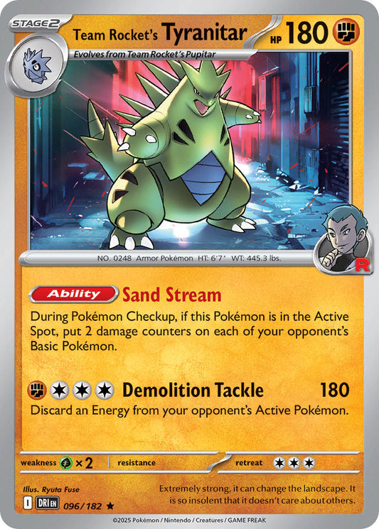 (096/182) Pokemon TCG Destined Rivals Single: Team Rocket's Tyranitar  Reverse Holo Rare