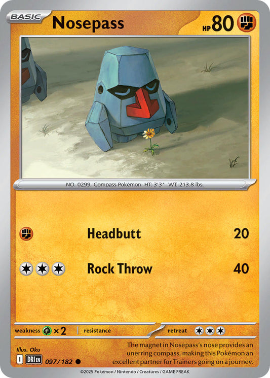 (097/182) Pokemon TCG Destined Rivals Single: Nosepass  Reverse Holo Common