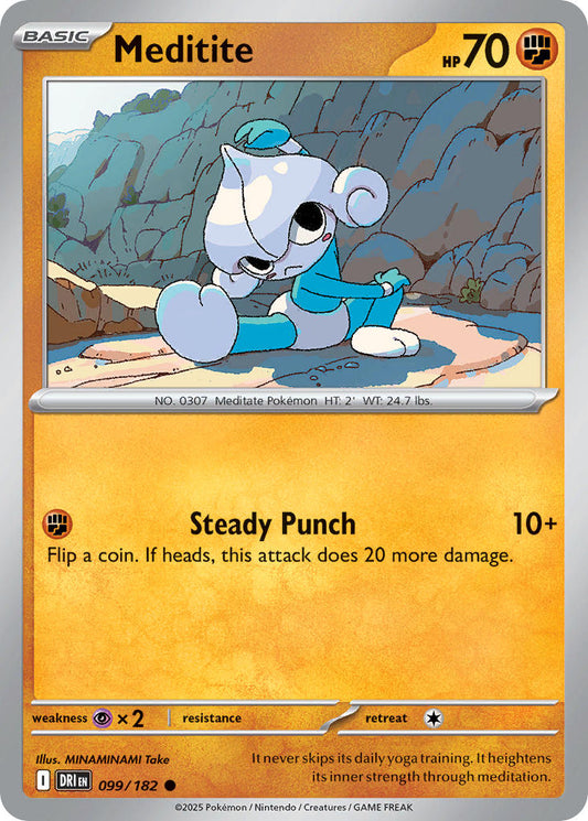 (099/182) Pokemon TCG Destined Rivals Single: Meditite  Reverse Holo Common